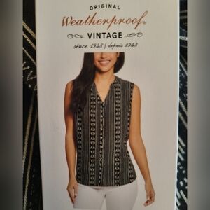 Weatherproof Vintage Black & White Patterned Button Down Sleeveless Blouse Top M